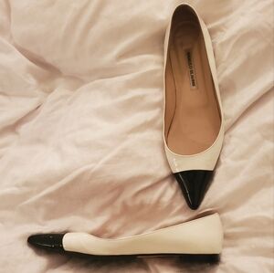 Manolo Blahnik flats size 8US patent white with black toe
